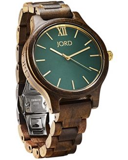 JORD Wooden Wrist Watches for Men or Women - Frankie Minimalist Series/Wood Watch Band/Wood Bezel/Analog Quartz Movement - Includes Watch Box (Dark Sandalwood & Emerald)