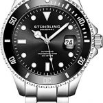 Stuhrling Original Mens Stainless Steel Automatic Self Wind Dive Watch Deep Black Dial 200M Water Resistant Unidirectional Ratcheting Bezel Screw Down Crown Sport Watch 792 Series