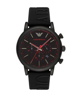 Emporio Armani Men's Luigi Stainless Steel Analog-Quartz Watch with Silicone Strap, Black, 14 (Model: AR11024)