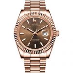 BUREI Men's Quartz Wristwatch Elegant Model Classic Design Big Date Calendar Window Japanese Quartz Movement Synthetic Sapphire Glass Stainless Steel Case and Band