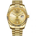 BUREI Men's Quartz Watch Analog Dial with Date Stainless Steel Case and Band Sapphire Crystal Lens