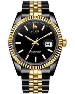 BUREI Men Automatic Watch Mechanical Waist Watches with Date Window Synthetic Sapphire Lens and Stainless Steel Band