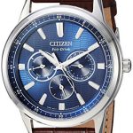 Citizen Men's Eco-Drive Stainless Steel Japanese-Quartz Watch with Leather Calfskin Strap, Brown, 20 (Model: BU2070-12L)
