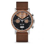 Original Grain Wood Wrist Watch | Brewmaster Collection 44MM Chronograph Watch | Brown Leather Watch Band | Japanese Quartz Movement | German Oak Beer Barrel Wood Bezel | Stainless Steel Case
