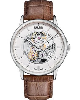 Edox Men's Les Bemonts Stainless Steel Swiss-Automatic Watch with Leather Strap, Brown, 22 (Model: 85300 3 AIN)