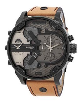 Diesel Men's Mr Daddy 2.0 Quartz Stainless Steel and Leather Chronograph Watch, Color: Black, Brown (Model: DZ7406)