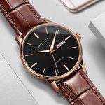 BOCCI Mens Rose Gold Watch Leather Band Japanese Automatic Watch