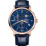 Edox Men's Les Bemonts Stainless Steel Swiss-Quartz Watch with Leather Strap, Blue, 22 (Model: 01651 37R BUIR)