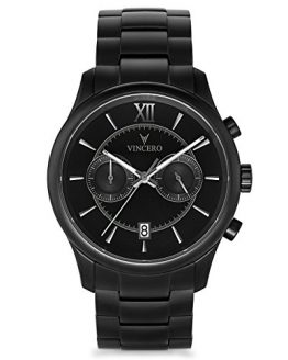 Vincero Luxury Men's Bellwether Wrist Watch - Black dial with Matte Black Stainless Steel Watch Band - 43mm Chronograph Watch - Japanese Quartz Movement