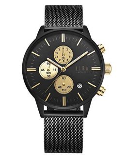 Luxurious KIRA-WATCHES Men's Chronograph Analog Watch with 316L Stainless Steel Dial & Milanese Mesh Strap, 3 Stopwatches, Japanese Quartz Movement - Black & Gold.