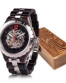 Mens Wooden Mechanical Watches Men Large Size Waterproof Watches Top Brand Luxury Timepieces (Ebony Wood)