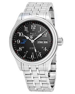 Ball Men's NM1058D-S10J-BK 'Train Cleveland' Black Dial Stainless Steel GMT Day Date Swiss Automatic Watch