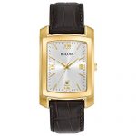 Bulova Men's Stainless Steel Analog-Quartz Watch with Leather-Crocodile Strap, Brown, 20 (Model: 97B162)