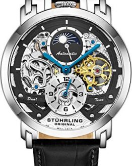 Stuhrling Orignal Mens Watch Automatic Watch Skeleton Watches for Men - Leather Luxury Dress Watch - Mechanical Watch Stainless Steel Case Self Winding Analog Watch for Men (Black)