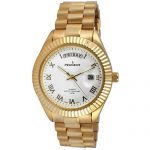 Peugeot Men's '14K All Plated Day Date Roman Numeral Big White Face Fluted Bezel Luxury' Quartz Metal and Stainless Steel Dress Watch, Color:Gold-Toned (Model: 1029WT)