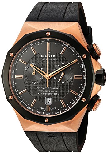 Edox Men's 10107 37RNC GIR Delfin Analog Display Swiss Quartz Black Watch