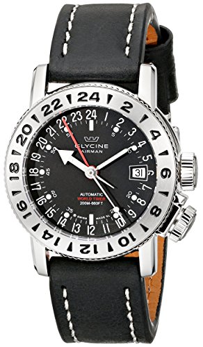Glycine Unisex Airman Stainless Steel Watch with Black Leather Band