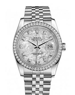 Rolex Datejust 36mm Mother Of Pearl Dial Diamond Bezel Steel Ladies Watch 116244