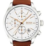 Hugo Boss Men's Grand Prix 46mm Brown Leather Band Steel Case Quartz White Dial Analog Watch 1513475