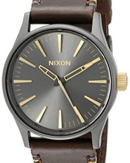 Nixon Sentry 38 Leather A377595-00. Gunmetal and Gold Men's Watch (38mm. Gunmetal/Gold Watch Face. 21mm Leather Band)