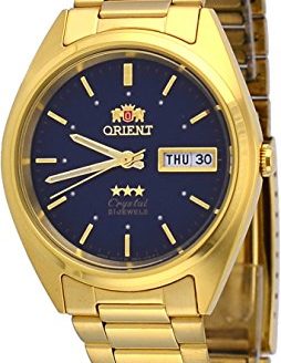 Orient #FAB00002D Men's 3 Star Standard Gold Tone Blue Dial Automatic Watch