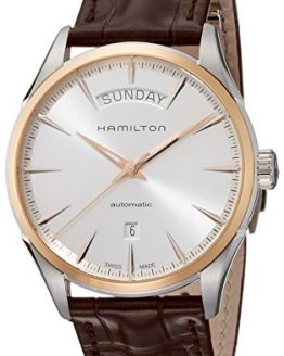 Hamilton Men's Jazzmaster Gold Swiss-Automatic Watch with Leather Calfskin Strap, Brown, 22 (Model: H42525551)