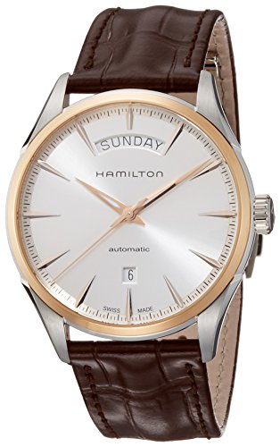 Hamilton Men's Jazzmaster Gold Swiss-Automatic Watch with Leather Calfskin Strap, Brown, 22 (Model: H42525551)