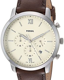Fossil Men's Neutra Chrono Stainless Steel Quartz Watch with Leather Calfskin Strap, Brown, 22 (Model: FS5380)