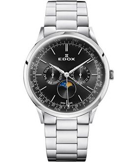 Edox Men's Les Vauberts 42mm Steel Bracelet & Case Sapphire Crystal Quartz Black Dial Watch 40101 3M NIN