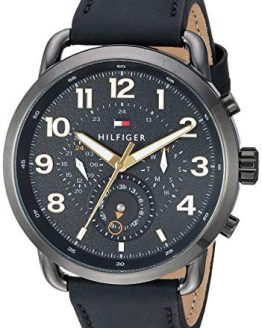 Tommy Hilfiger Men's Casual Stainless Steel Quartz Watch with Leather Strap, Black, 22 (Model: 1791426)