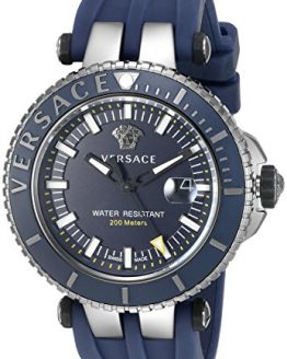 Versace Men's 'V-Race' Swiss Quartz Stainless Steel and Silicone Casual Watch, Color:Blue (Model: VAK020016)