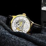 Stuhrling Men's Symphony Automatic Gold-Plated Black Leather Strap Watch