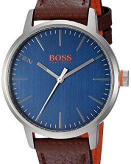 HUGO BOSS Men's Copenhagen Stainless Steel Quartz Watch with Leather Strap, Brown, 20 (Model: 1550057)