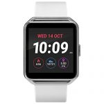 iConnect by Timex Silver-Tone Square Smartwatch, White Silicone Strap