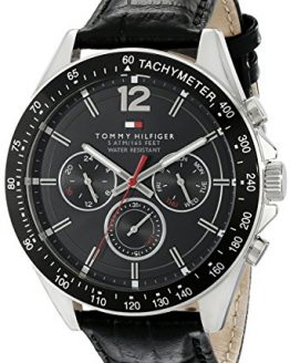 Tommy Hilfiger Men's 1791117 Sophisticated Sport Watch With Black Leather Band