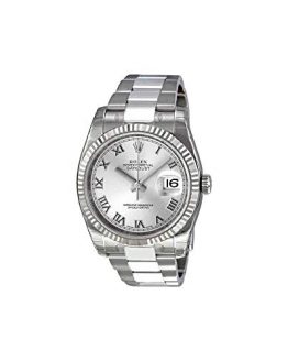 Rolex Perpetual Datejust Rhodium Dial Stainless Steel 18kt White Gold Mens Watch 116234RRO