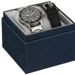 Timex Men's Harborside Silver-Tone/Black Stainless Steel Bracelet Watch Gift Set