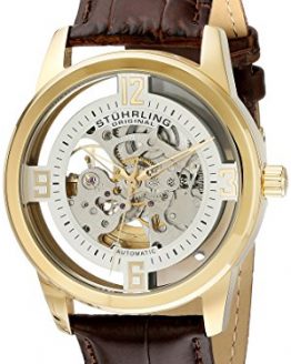 Stuhrling Original Men's 877.04 Winchester Automatic Gold-Plated Watch with Croco-Embossed Band