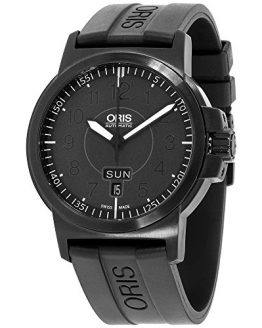 Oris Men's 73576414764RS BC3 Sportsman Day Date Black DLC Case and Rubber Strap Watch