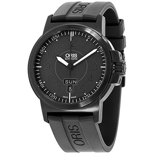 Oris Men's 73576414764RS BC3 Sportsman Day Date Black DLC Case and Rubber Strap Watch
