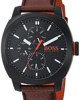 HUGO BOSS Men's Cape Town Stainless Steel Quartz Watch with Leather Strap, Brown, 22 (Model: 1550028)