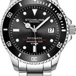 Mens Swiss Automatic Stainless Steel Professional"DEPTHMASTER" Dive Watch, 200 Meters Water Resistant, Brushed and Beveled Bracelet with Divers Safety Clasp and Screw Down Crown (Black)