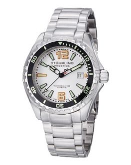 Stuhrling Original Men's 382.33112 Prestige Swiss Regatta Captain Quartz Diver Date Silver Dial Watch