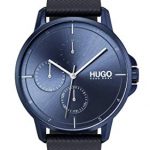 Hugo Men's #Focus Quartz Blue IP and Leather Strap Casual Watch, Color: Blue (Model: 1530033)
