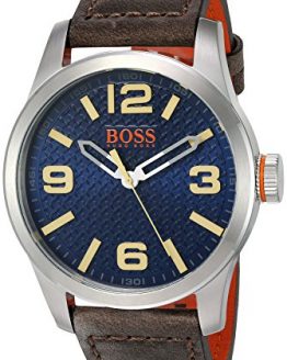 HUGO BOSS Orange Men's 'PARIS' Quartz Stainless Steel and Beige Leather Casual Watch (Model: 1513352)
