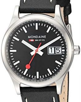 Mondaine SBB Stainless Steel Quartz Watch with Leather Strap, Black, 16.5 (Model: A669.30311.14SBB)