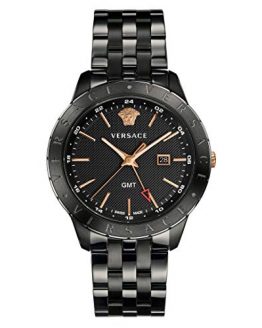 Versace Men's Business Slim Quartz Watch with Stainless-Steel Strap, Black, 21 (Model: VEBK00618)