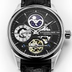 Stuhrling Original Men's 657.02 Delphi Stainless Steel Automatic Self-Wind Dual Time AM/PM Indicator Watch with Black Leather Band
