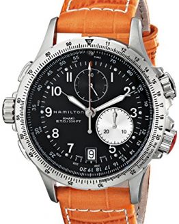 Hamilton Men's H77612933 "Khaki Field" Stainless Steel Chronograph Watch with Orange Leather Band