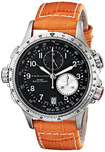 Hamilton Men's H77612933 "Khaki Field" Stainless Steel Chronograph Watch with Orange Leather Band